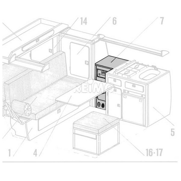 VW T3 skrinka na riad s 1 dvierkami ako súčasť zostavy - Granitto laminát VW T3 skrinka na riad s 1 dvierkami ako súčasť zostavy - Granitto laminát